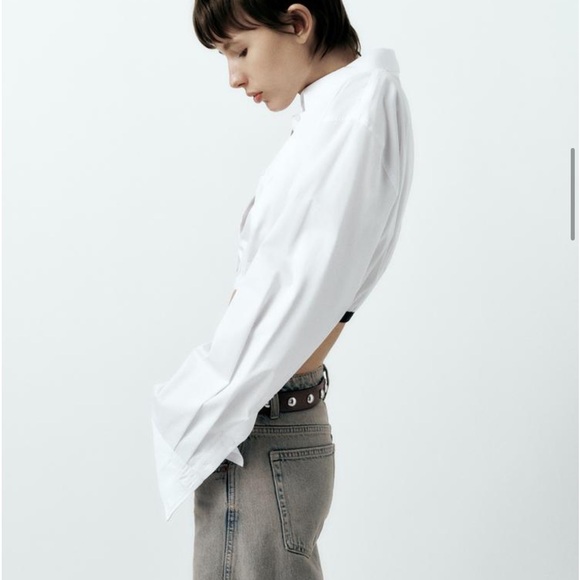 Zara Preowned Cropped Gabardine Shirt Size S White - Picture 3 of 9